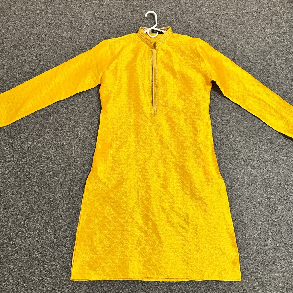 Men’s Golden Yellow Haldi Kurta Indian Traditional Top